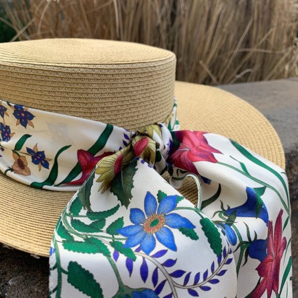 Gucci Woven Hat with Floral Alba Ribbon in Beige - Picture 8 of 12